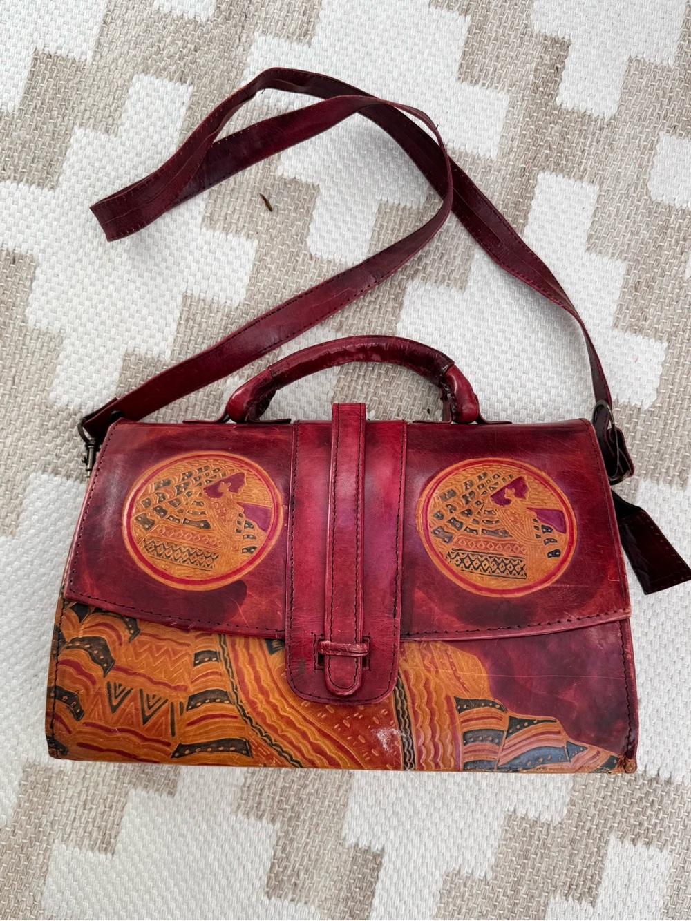 Women’s Maroon & Tan Leather Artisanal Satchel